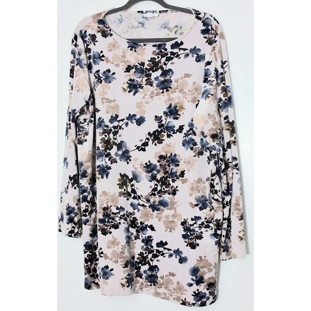 Pure Jill J Jill Top Womens XL Velvet Velour Tunic Floral Pockets Soft Oversized
